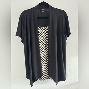 NAIF Black Layered Open Front Top with Cream Chevron Panel Size XL